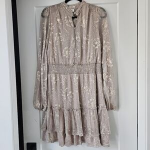 Elegant Floral Long Sleeve Mini Dress